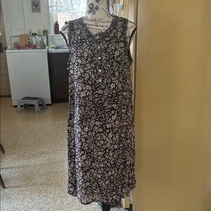 Lucky Brand Black Floral Dress with Cream and Tan Print